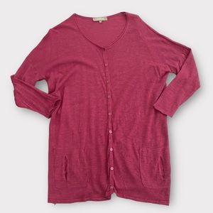 Poles Women’s Cardigan Sweater Small Linen Blend Button Front Fuchsia Feminine